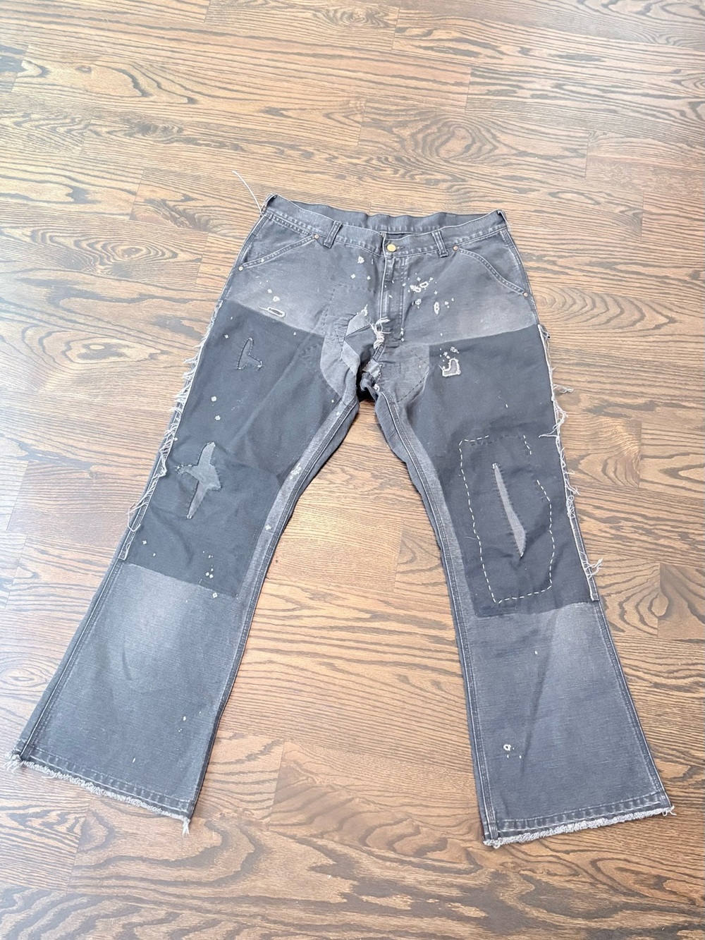 Saint Michael Men's Repaired Black Denim Jeans with Patchwork